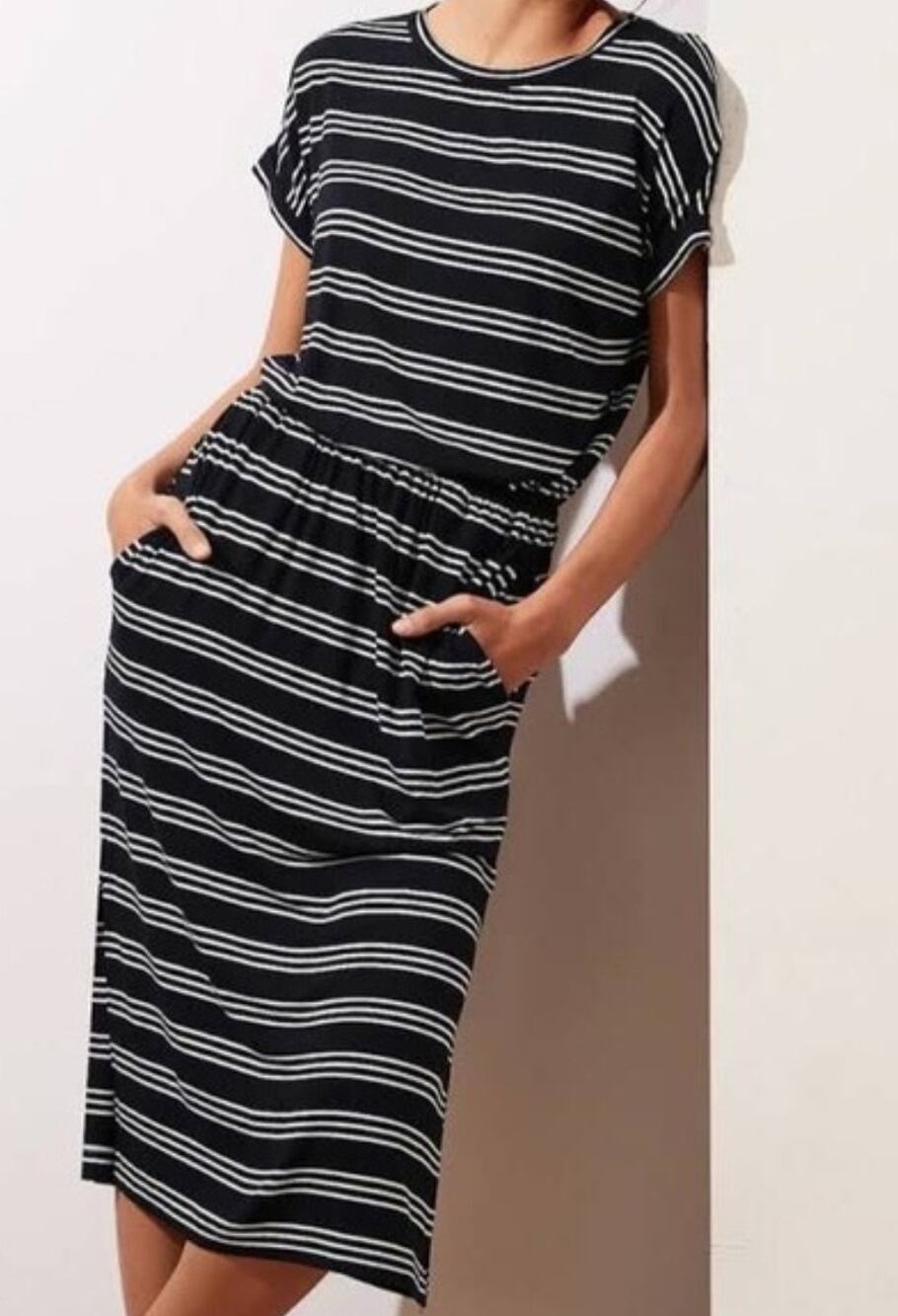 Banana Republic black and white striped midi dress Size Sm Retro Classic Office